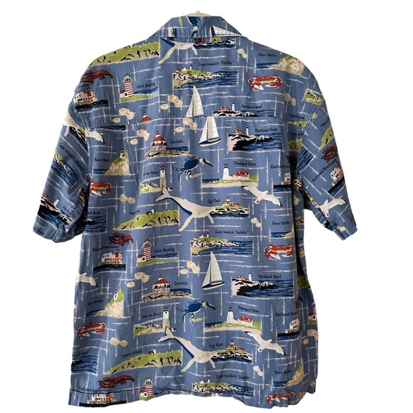 David Carey Originals Maine Button Up Shirt L Map Print Lighthouse Blue - Picture 3 of 9